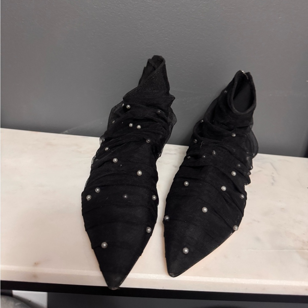 Zara Mesh Pearl Pointed Kitten Heels - Picture 5 of 9